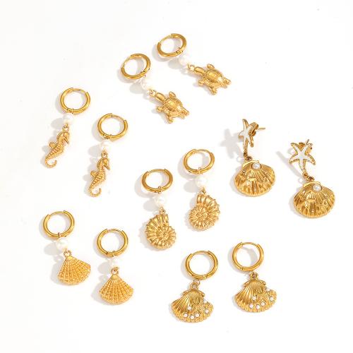 Boucle d'oreille goutte inox, Acier inoxydable 304, avec perle de plastique, Placage, bijoux de mode & pavé de micro zircon, plus de couleurs à choisir, Vendu par paire