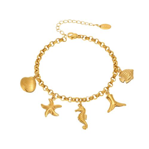 Acero inoxidable Pulsera con dijes, acero inoxidable 304, 18K chapado en oro, Joyería & diferentes estilos para la opción & para mujer, Vendido por UD