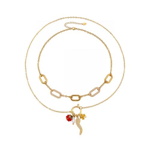 Zirkonia Edelstahl Halskette, 304 Edelstahl, mit Natürliche kultivierte Süßwasserperlen, 18K vergoldet, verschiedene Stile für Wahl & Micro pave Zirkonia & für Frau & Emaille, verkauft von PC