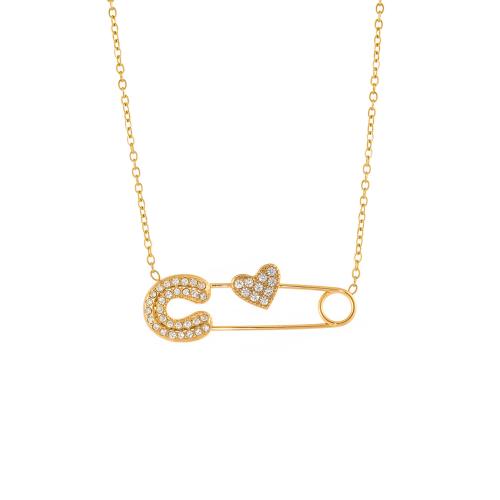 Zirkonia Edelstahl Halskette, 304 Edelstahl, plattiert, verschiedene Stile für Wahl & Micro pave Zirkonia & für Frau, verkauft von PC