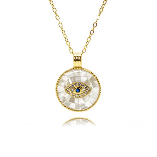 キュービックジルコンマイクロパヴェブラスネックレス, 銅, とともに 貝, とともに 5cm エクステンダチェーン, ファッションジュエリー & マイクロパヴェジルコニア & 女性用, 金色, 長さ:50 センチ, 売り手 パソコン