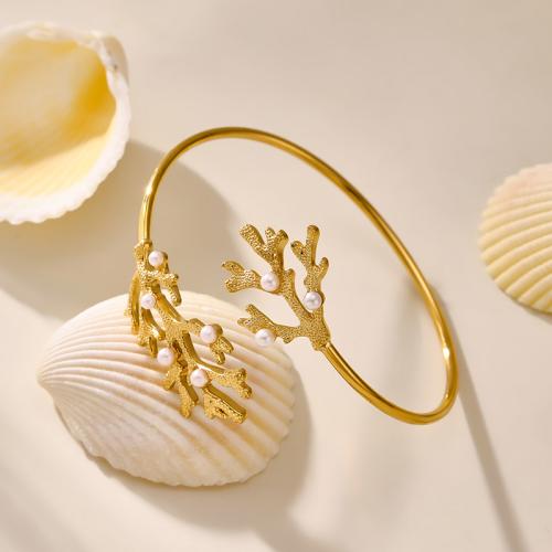 Bracelet en acier inoxydable, Acier inoxydable 304, avec Shell Pearl & zircon cubique, Placage, bijoux de mode & styles différents pour le choix & pour femme, Vendu par PC