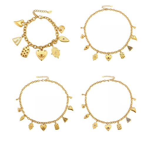 Cubic Zirconia Micro Pave Ensembles de bijoux en acier inoxydable, Acier inoxydable 304, avec perle de plastique, Placage, styles différents pour le choix & pavé de micro zircon & pour femme & émail, Vendu par PC