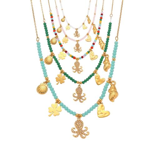 Zirkonia Edelstahl Halskette, 304 Edelstahl, mit Naturstein, plattiert, Modeschmuck & Micro pave Zirkonia & für Frau, keine, verkauft von PC