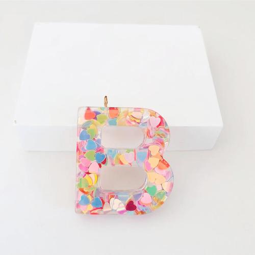 Смола ювелирные изделия Кулон, канифоль, с Блестки, Алфавитное письмо, эпоксидная смола, DIY & разные стили для выбора, 42mm, продается PC