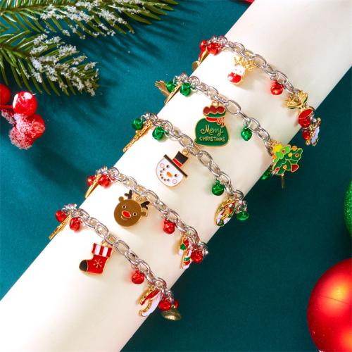 Pulsera de Navidad de la aleación de zinc, chapado en color dorado, Diseño de Navidad & esmalte & con diamantes de imitación, más colores para la opción, Vendido por UD