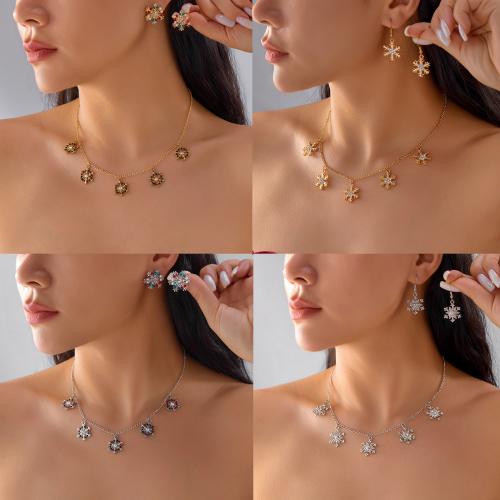 Strass Zink Legierung Schmuck Set, Zinklegierung, Ohrring & Halskette, mit Kunststoff Perlen, goldfarben plattiert, Weihnachts-Design & mit Strass, keine, verkauft von setzen