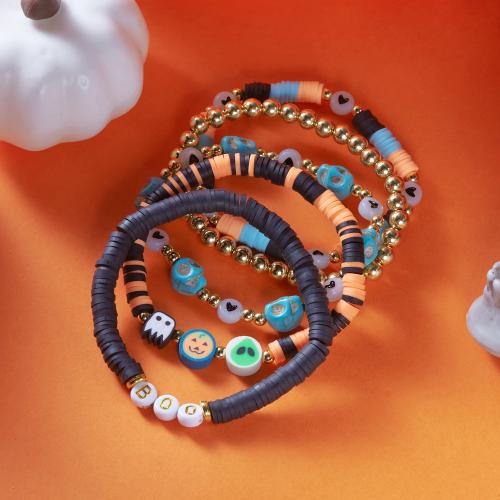 alliage de zinc bracelet, avec argile de polymère & résine, Placage de couleur d'or, Halloween Design & avec strass, plus de couleurs à choisir é, Vendu par fixé