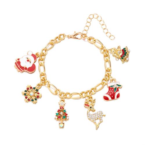Pulsera de Navidad de la aleación de zinc, con Perlas plásticas, chapado en color dorado, Diseño de Navidad & esmalte & con diamantes de imitación, más colores para la opción, Vendido por UD