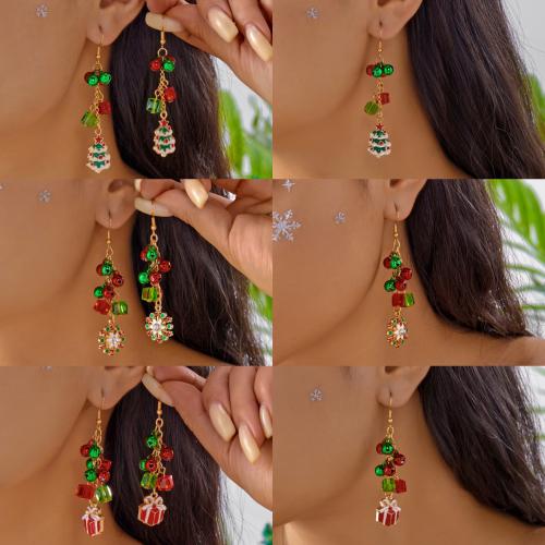 Boucles d'oreilles de Noël, alliage de zinc, avec argile de polymère, Placage de couleur d'or, Conception de Noël & émail & avec strass, plus de couleurs à choisir, Vendu par paire