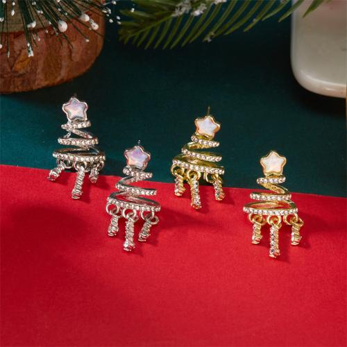 Boucles d'oreilles de Noël, alliage de zinc, Placage de couleur d'or, Conception de Noël & émail & avec strass, plus de couleurs à choisir, Vendu par paire