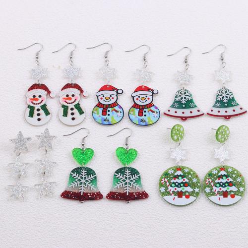 Boucles d'oreilles de Noël, alliage de zinc, avec Acrylique, Placage de couleur d'or, Conception de Noël, plus de couleurs à choisir, Vendu par paire