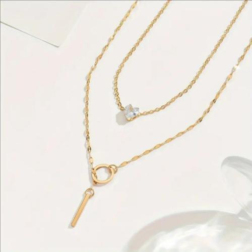 alliage de zinc collier, avec perle de plastique, Placage de couleur d'or, bijoux de mode & multicouche, plus de couleurs à choisir, Vendu par PC