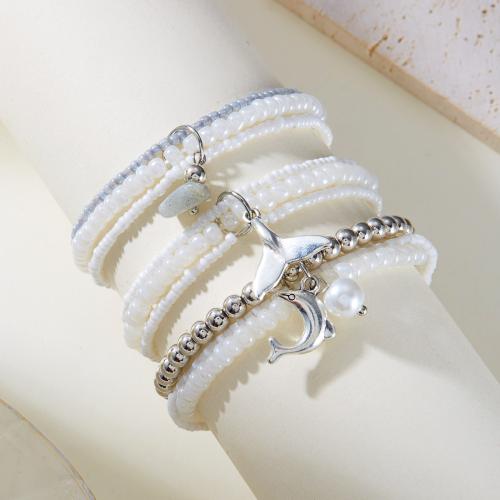 Plastik Perlen Armbänder, Zinklegierung, mit Seedbead & Verkupferter Kunststoff & Kunststoff Perlen, goldfarben plattiert, Modeschmuck, keine, verkauft von setzen