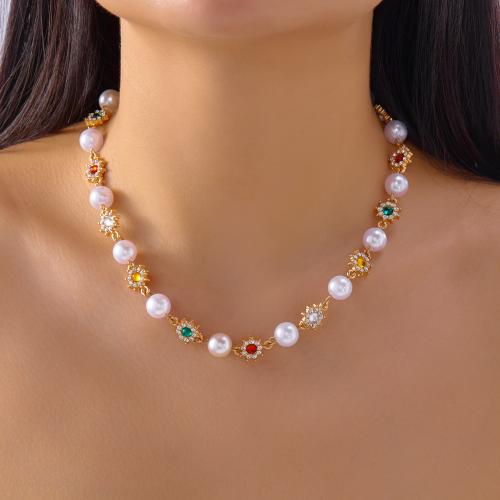 Rhinestone Zinc Alloy Necklace, with Plastic Pearl, gold color plated, fashion jewelry & with rhinestone 