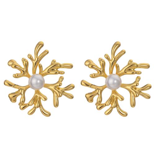 Серьги из нержавеющей стали, Нержавеющая сталь 304, с Пластиковая жемчужина, Другое покрытие, ювелирные изделия моды & Женский, Золотой, продается Пара