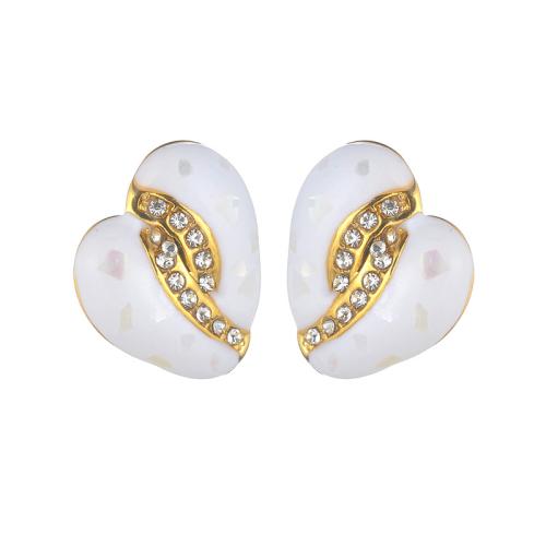 clou d'oreille en acier inoxydable avec stras, Acier inoxydable 304, avec résine, coeur, Placage, bijoux de mode & pour femme & avec strass, doré, Vendu par paire