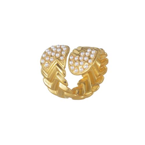 Bague en acier inoxydable Incrusté de zircon, Acier inoxydable 304, avec perle de plastique, Placage, différents matériaux pour le choix & pavé de micro zircon & pour femme, plus de couleurs à choisir, Vendu par PC