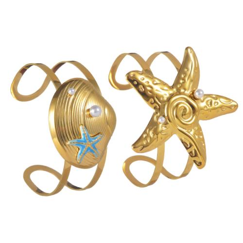 Bracelet en acier inoxydable, Acier inoxydable 304, avec perle de plastique, Placage, styles différents pour le choix & pour femme & émail & creux, doré, Vendu par PC