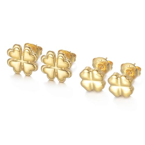 Серьги из нержавеющей стали, Нержавеющая сталь 304, Четырехлистный клевер, 18K позолоченный, ювелирные изделия моды & разные стили для выбора & Женский, продается Пара
