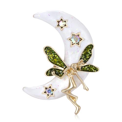 Strass Zink Legierung Brosche, Zinklegierung, Mond, plattiert, Modeschmuck & Emaille & mit Strass, gemischte Farben, verkauft von PC