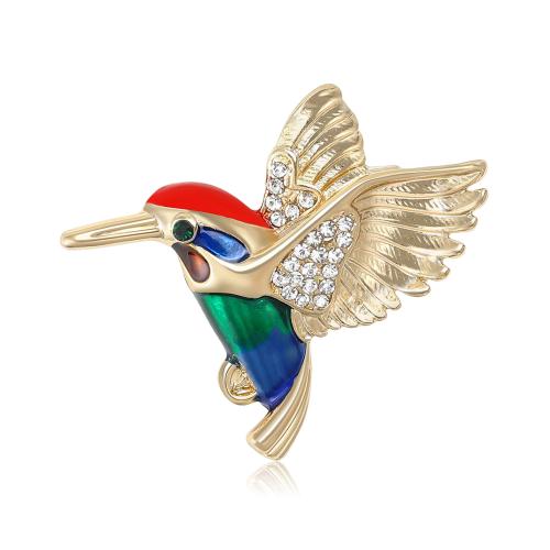 Strass Zink Legierung Brosche, Zinklegierung, Vogel, plattiert, Modeschmuck & Emaille & mit Strass, gemischte Farben, verkauft von PC