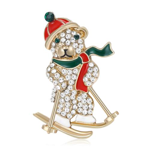 Broche de bijoux de Noël, alliage de zinc, ours, Placage, bijoux de mode & émail & avec strass, couleurs mélangées, Vendu par PC