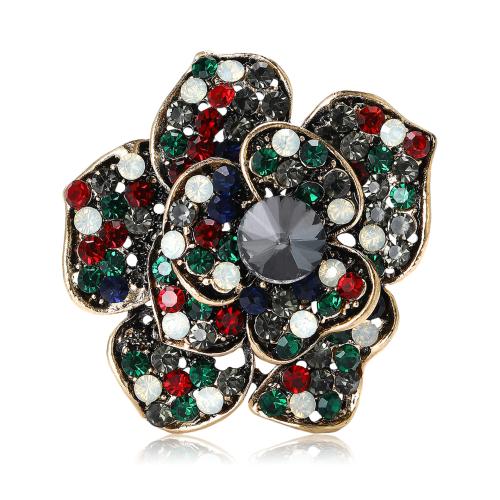 Strass Zink Legierung Brosche, Zinklegierung, Blume, plattiert, Modeschmuck & mit Strass, gemischte Farben, verkauft von PC