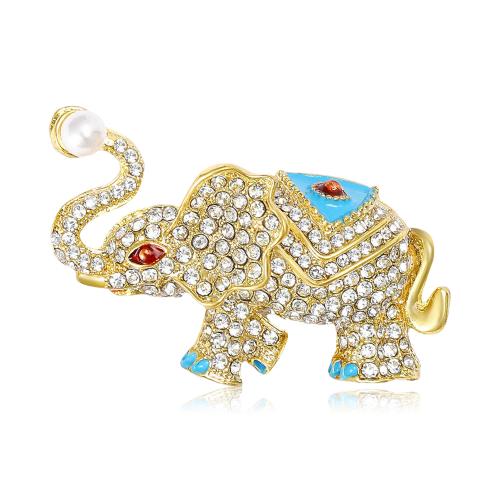 Strass Zink Legierung Brosche, Zinklegierung, Elephant, plattiert, Modeschmuck & Emaille & mit Strass, gemischte Farben, verkauft von PC