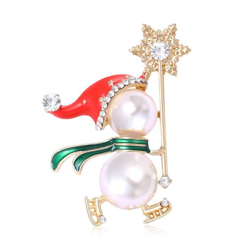 Broche de bijoux de Noël, alliage de zinc, bonhomme de neige, Placage, Conception de Noël & bijoux de mode & émail & avec strass, couleurs mélangées, Vendu par PC