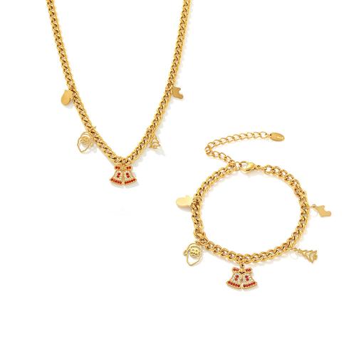 Cubic Zirconia Micro Pave Ensembles de bijoux en acier inoxydable, Acier inoxydable 304, Placage, styles différents pour le choix & pavé de micro zircon & pour femme, doré, Vendu par PC