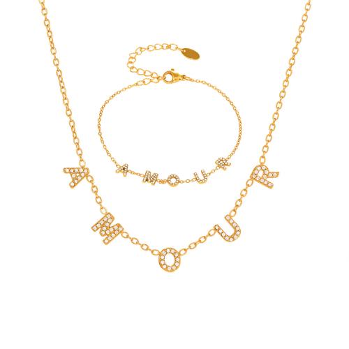 Cubic Zirconia Micro Pave Ensembles de bijoux en acier inoxydable, Acier inoxydable 304, Placage, styles différents pour le choix & pavé de micro zircon & pour femme, doré, Vendu par PC