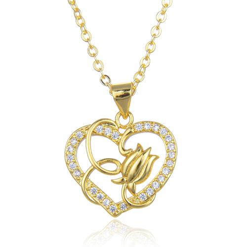 キュービックジルコンマイクロパヴェブラスネックレス, 銅, とともに 5cm エクステンダチェーン, ハート形, マイクロパヴェジルコニア & 女性用 & くり抜き, 無色, 長さ:45 センチ, 売り手 パソコン