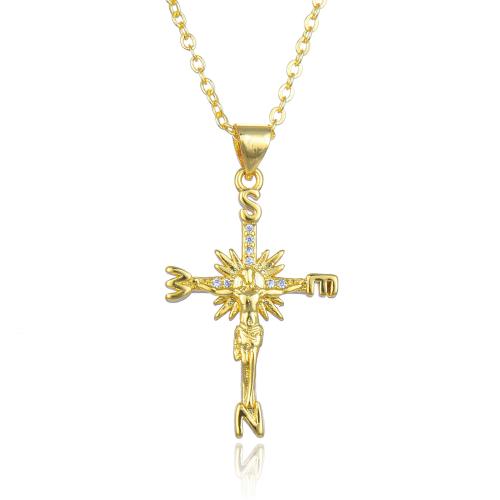 キュービックジルコンマイクロパヴェブラスネックレス, 銅, とともに 5cm エクステンダチェーン, クロス, ファッションジュエリー & マイクロパヴェジルコニア & 女性用, 無色, 長さ:45 センチ, 売り手 パソコン