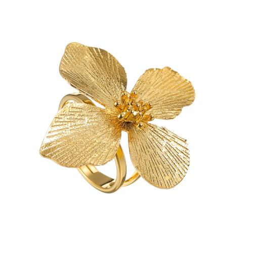 Bague en acier inoxydable, Acier inoxydable 304, fleur, Plaqué or 18K, bijoux de mode & pour femme & creux, Vendu par PC