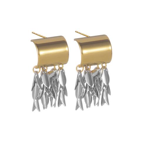 Fashion Fringe Boucles d'oreilles, Acier inoxydable 304, feuille, Placage, bijoux de mode & pour femme, Vendu par paire