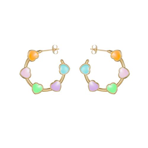 Серьги из нержавеющей стали, Нержавеющая сталь 304, Другое покрытие, ювелирные изделия моды & Женский & эмаль, Золотой, продается Пара