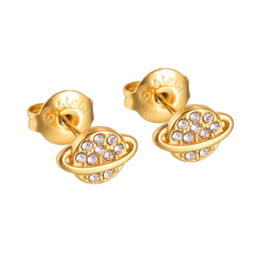 clou d'oreille en acier inoxydable avec stras, Acier inoxydable 304, Placage, styles différents pour le choix & pour femme & avec strass, doré, Vendu par paire