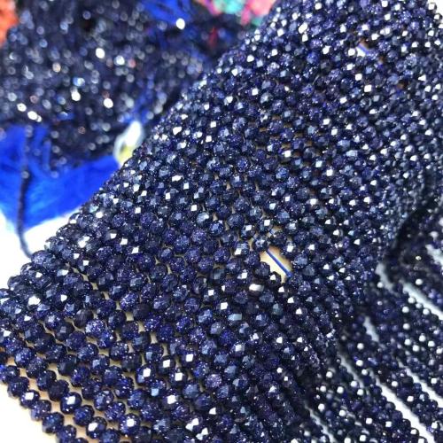 Perles en verre aventuriné bleu, pierre bleue d'or, poli, naturel & DIY & facettes Environ 35-40 cm, Vendu par brin