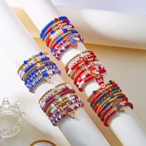 Mixed Material Bracelets, Zinc Alloy, with Polymer Clay & Copper Coated Plastic, gold color plated, fashion jewelry & enamel & with rhinestone 