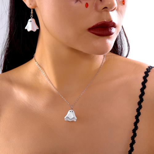 alliage de zinc parure de bijoux, boucle d'oreille & collier, avec Acrylique, Placage de couleur d'or, Halloween Design, plus de couleurs à choisir, Vendu par fixé