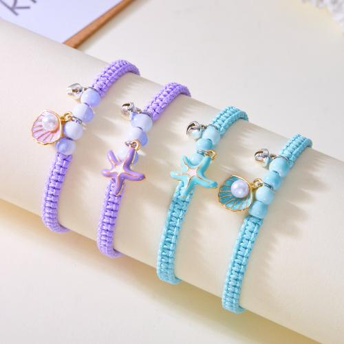 Mode Wachsschnur Armbänder, Zinklegierung, mit Messingkette & Wachsschnur & Kunststoff Perlen, goldfarben plattiert, Modeschmuck & Emaille, keine, verkauft von PC[