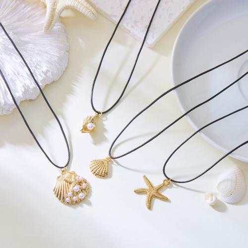 Zinc Alloy Necklace, with Wax Cord & Plastic Pearl, gold color plated, fashion jewelry 