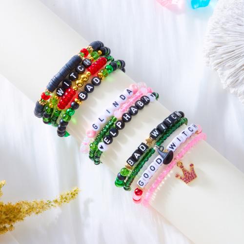 Mixed Material Bracelets, Zinc Alloy, with Seedbead & Polymer Clay, gold color plated, fashion jewelry 