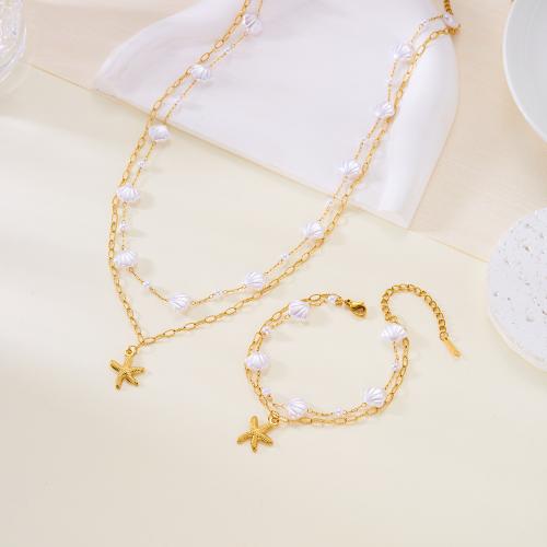 Parures de bijoux en acier inoxydable, Acier inoxydable 304, avec perle de plastique, Placage de couleur d'or, bijoux de mode, plus de couleurs à choisir, Vendu par PC