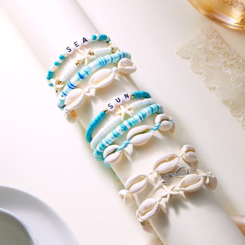 Mixed Material Bracelets, Polymer Clay, with Seedbead & Shell & Zinc Alloy, gold color plated, fashion jewelry 