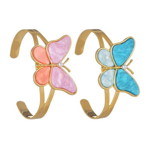 Bracelet en acier inoxydable, Acier inoxydable 304, avec perle de plastique & Acrylique, Plaqué or 18K, bijoux de mode & pour femme & creux, plus de couleurs à choisir, Vendu par PC