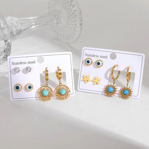 clou d'oreille en acier inoxydable avec stras, Acier inoxydable 304, Placage, trois pièces & styles différents pour le choix & pour femme & émail & avec strass, doré, Vendu par fixé