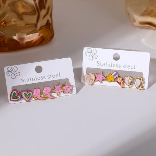 Серьги из нержавеющей стали, Нержавеющая сталь 304, 18K позолоченный, три части & разные стили для выбора & Женский & эмаль, продается указан