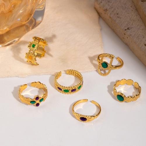 Émail Bague en Acier inoxydable , Acier inoxydable 304, Plaqué or 18K, styles différents pour le choix & pour femme & émail, Vendu par PC
